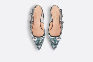 J'Adior Slingback Pump • Pastel Midnight Blue Multicolor Embroidered Cotton with Toile de Jouy Mexico Motif