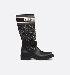 D-Major Boot • Black Calfskin with Black and White Cannage Tweed