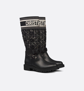 D-Major Boot • Black Calfskin with Black and White Cannage Tweed