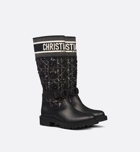 D-Major Boot • Black Calfskin with Black and White Cannage Tweed