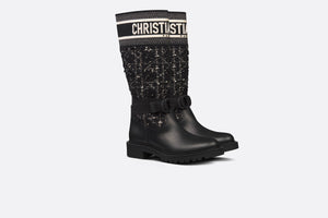 D-Major Boot • Black Calfskin with Black and White Cannage Tweed