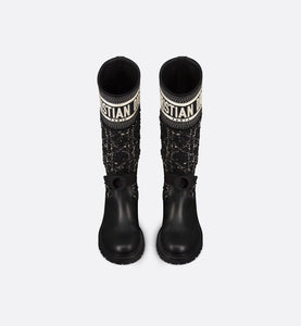 D-Major Boot • Black Calfskin with Black and White Cannage Tweed