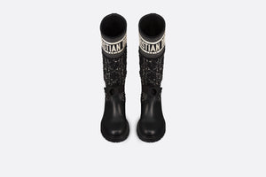 D-Major Boot • Black Calfskin with Black and White Cannage Tweed