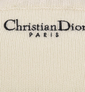 Embroidered Sweater • Ecru Cashmere Knit with Pastel Midnight Blue Butterfly Around The World Motif
