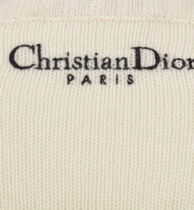 Embroidered Sweater • Ecru Cashmere Knit with Pastel Midnight Blue Butterfly Around The World Motif