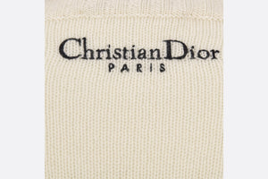 Embroidered Sweater • Ecru Cashmere Knit with Pastel Midnight Blue Butterfly Around The World Motif