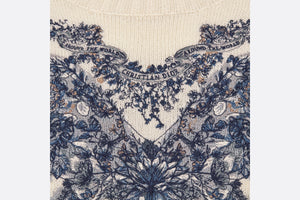 Embroidered Sweater • Ecru Cashmere Knit with Pastel Midnight Blue Butterfly Around The World Motif
