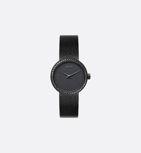 La D de Dior Black Ultramatte • Ø 25 mm, Black Ultramatte Steel and Black Diamonds