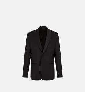 Dior Oblique Asymmetric Jacket with Shawl Collar • Black Wool Twill