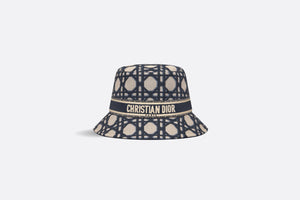 D-Bobby Macrocannage Small Brim Bucket Hat • Beige and Blue Macrocannage Embroidery