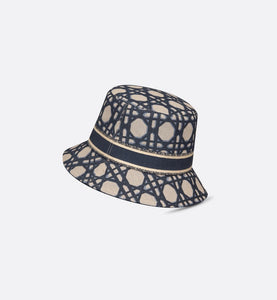 D-Bobby Macrocannage Small Brim Bucket Hat • Beige and Blue Macrocannage Embroidery