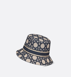 D-Bobby Macrocannage Small Brim Bucket Hat • Beige and Blue Macrocannage Embroidery