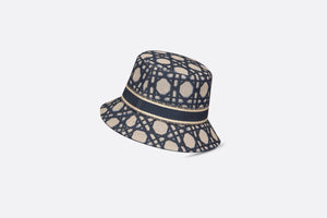 D-Bobby Macrocannage Small Brim Bucket Hat • Beige and Blue Macrocannage Embroidery