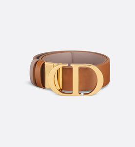 30 Montaigne Reversible Belt • Golden Saddle and Warm Taupe Smooth Calfskin, 35 MM