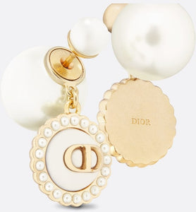 Dior Tribales Earrings • Gold-Finish Metal with White Resin Pearls and Latte Glass