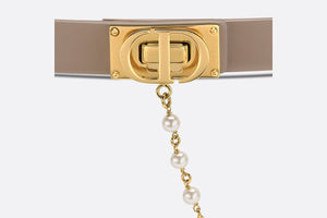 Dior Caro Belt • Warm Taupe Smooth Calfskin and White Glass Pearls, 20 MM
