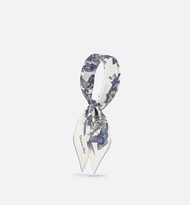 Butterfly Around the World 90 Square Scarf • White and Pastel Midnight Blue Silk Twill