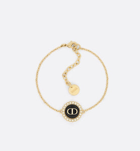 Petit CD Bracelet • Gold-Finish Metal with White Resin Pearls and Black Glass