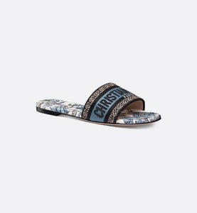 Dway Slide • Pastel Midnight Blue Multicolor Embroidered Cotton with Toile de Jouy Mexico Motif