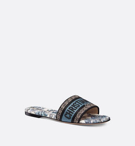 Dway Slide • Pastel Midnight Blue Multicolor Embroidered Cotton with Toile de Jouy Mexico Motif