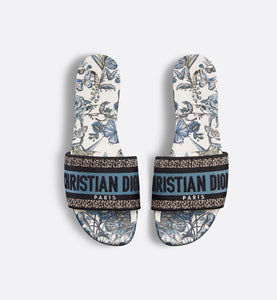 Dway Slide • Pastel Midnight Blue Multicolor Embroidered Cotton with Toile de Jouy Mexico Motif