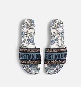 Dway Slide • Pastel Midnight Blue Multicolor Embroidered Cotton with Toile de Jouy Mexico Motif