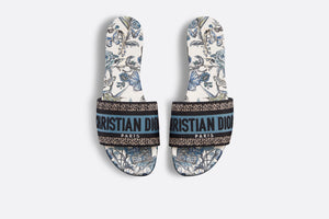 Dway Slide • Pastel Midnight Blue Multicolor Embroidered Cotton with Toile de Jouy Mexico Motif