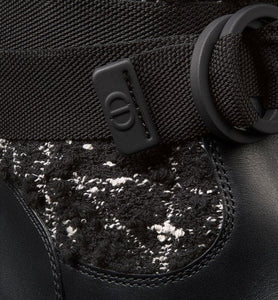 D-Major Boot • Black Calfskin with Black and White Cannage Tweed