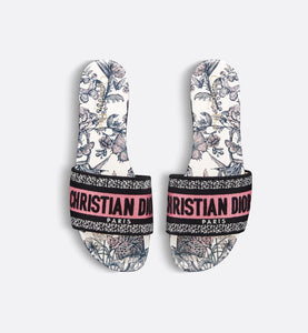 Dway Slide • Nude Multicolor Embroidered Cotton with Toile de Jouy Mexico Motif