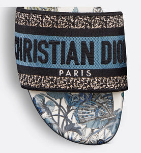Dway Slide • Pastel Midnight Blue Multicolor Embroidered Cotton with Toile de Jouy Mexico Motif