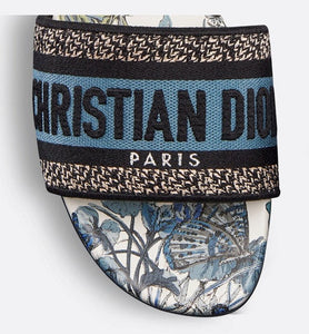 Dway Slide • Pastel Midnight Blue Multicolor Embroidered Cotton with Toile de Jouy Mexico Motif