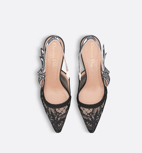 J'Adior Slingback Pump • Transparent Mesh Embroidered with Black Butterfly Motif