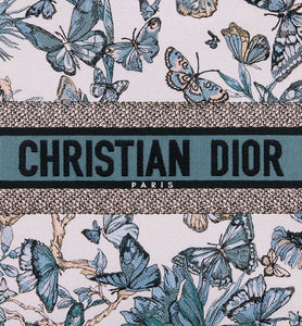 Large Dior Book Tote • White and Pastel Midnight Blue Toile de Jouy Mexico Embroidery (42 x 35 x 18.5 cm)