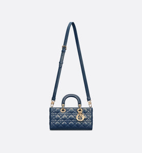 Medium Lady D-Joy Bag • Pastel Midnight Blue Glossy Iridescent Cannage Calfskin