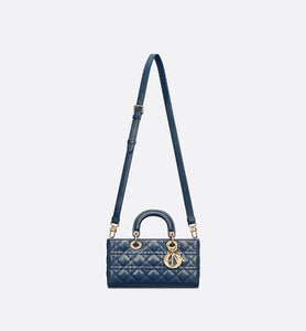 Medium Lady D-Joy Bag • Pastel Midnight Blue Glossy Iridescent Cannage Calfskin