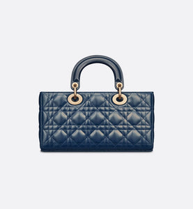 Medium Lady D-Joy Bag • Pastel Midnight Blue Glossy Iridescent Cannage Calfskin