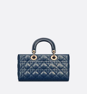 Medium Lady D-Joy Bag • Pastel Midnight Blue Glossy Iridescent Cannage Calfskin
