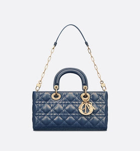 Medium Lady D-Joy Bag • Pastel Midnight Blue Glossy Iridescent Cannage Calfskin