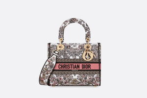 Medium Lady D-Lite Bag • White and Pastel Pink Butterfly Around The World Embroidery