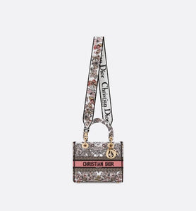 Medium Lady D-Lite Bag • White and Pastel Pink Butterfly Around The World Embroidery