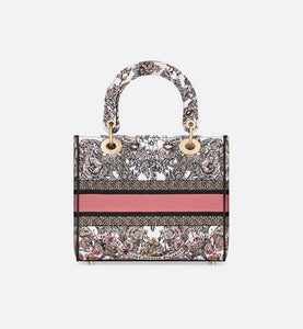 Medium Lady D-Lite Bag • White and Pastel Pink Butterfly Around The World Embroidery