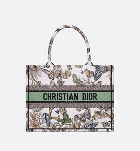 Medium Dior Book Tote • White Multicolor Toile de Jouy Mexico Embroidery (36 x 27.5 x 16.5 cm)