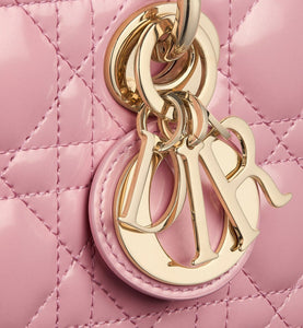 Small Lady D-Joy Bag • Melocoton Pink Glossy Iridescent Cannage Calfskin