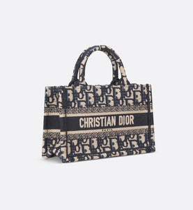 Dior Book Tote Mini Tote with Strap • Blue and Beige Dior Oblique Embroidery (21.5 x 13 x 7.5 cm)