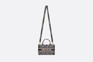 Dior Book Tote Mini Tote with Strap • Blue and Beige Dior Oblique Embroidery (21.5 x 13 x 7.5 cm)