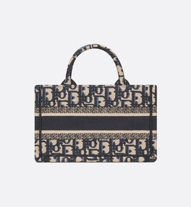 Dior Book Tote Mini Tote with Strap • Blue and Beige Dior Oblique Embroidery (21.5 x 13 x 7.5 cm)