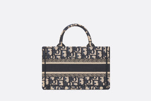 Dior Book Tote Mini Tote with Strap • Blue and Beige Dior Oblique Embroidery (21.5 x 13 x 7.5 cm)