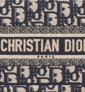 Dior Book Tote Mini Tote with Strap • Blue and Beige Dior Oblique Embroidery (21.5 x 13 x 7.5 cm)