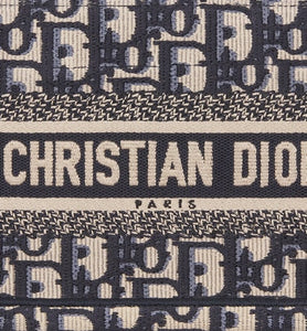 Dior Book Tote Mini Tote with Strap • Blue and Beige Dior Oblique Embroidery (21.5 x 13 x 7.5 cm)