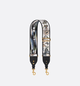 Adjustable Shoulder Strap with Ring • White Multicolor Toile de Jouy Mexico Embroidery